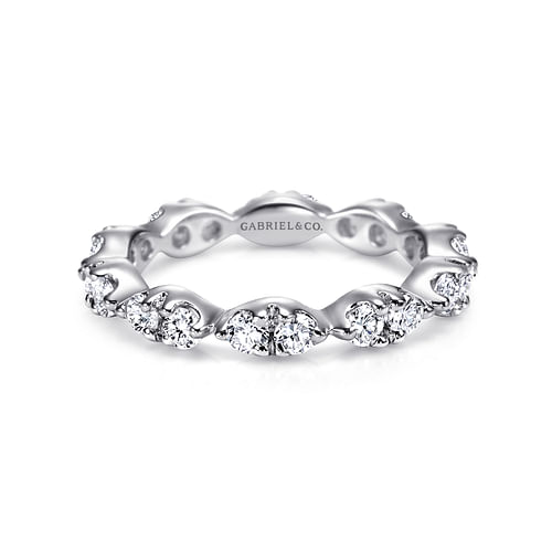 14K White Gold Marquis Shape Station Diamond Eternity Band