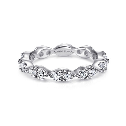 14K White Gold Marquis Shape Station Diamond Eternity Band
