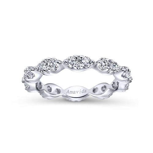 14K White Gold Marquis Shape Station Diamond Eternity Band