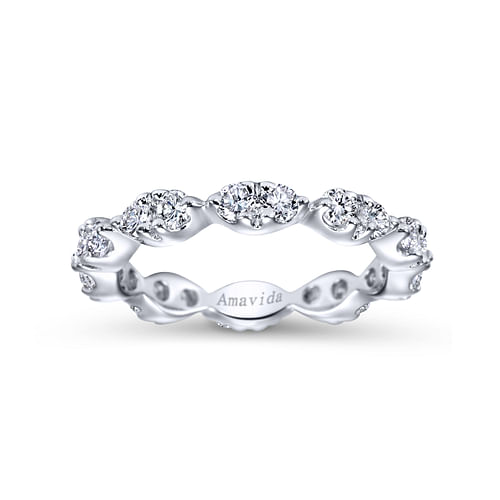 14K White Gold Marquis Shape Station Diamond Eternity Band
