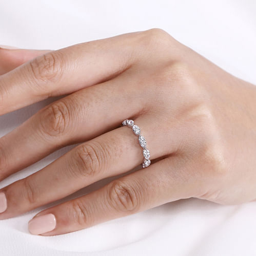 14K White Gold Marquis Shape Station Diamond Eternity Band