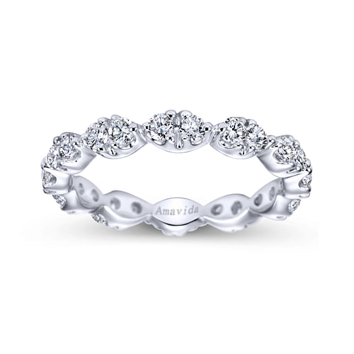 14K White Gold Marquis Shape Station Diamond Eternity Band