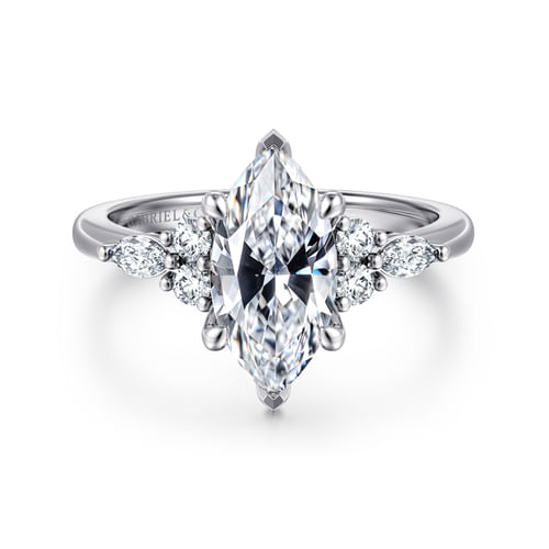 14K White Gold Marquise Diamond Cluster Engagement Ring