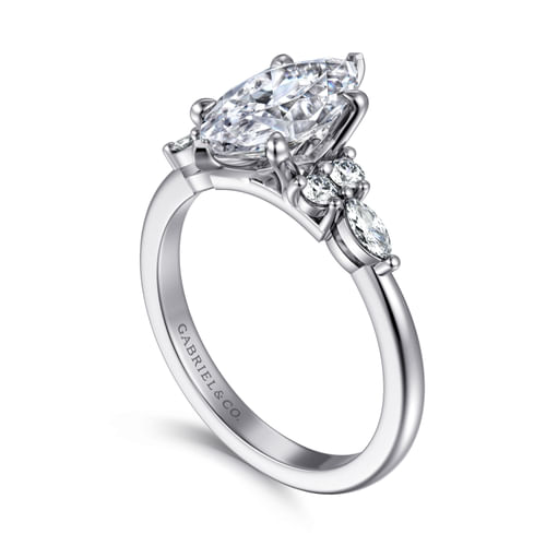 14K White Gold Marquise Diamond Cluster Engagement Ring