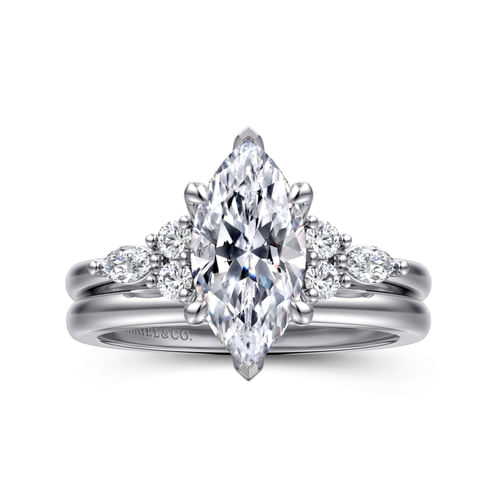 14K White Gold Marquise Diamond Cluster Engagement Ring