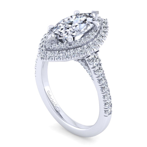 14K White Gold Marquise Double Halo Diamond Engagement Ring