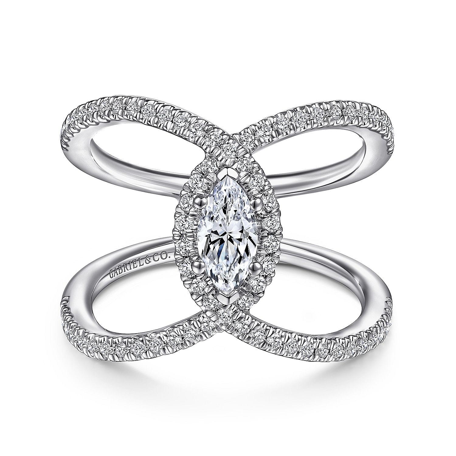 14K White Gold Marquise Halo Complete Diamond Engagement Ring