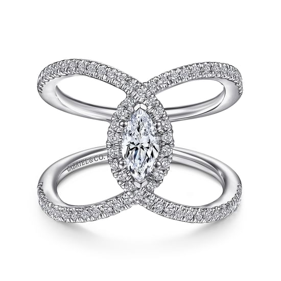 Gabriel - 14K White Gold Marquise Halo Complete Diamond Engagement Ring