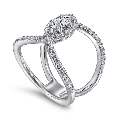 14K White Gold Marquise Halo Complete Diamond Engagement Ring