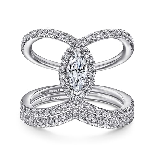 14K White Gold Marquise Halo Complete Diamond Engagement Ring