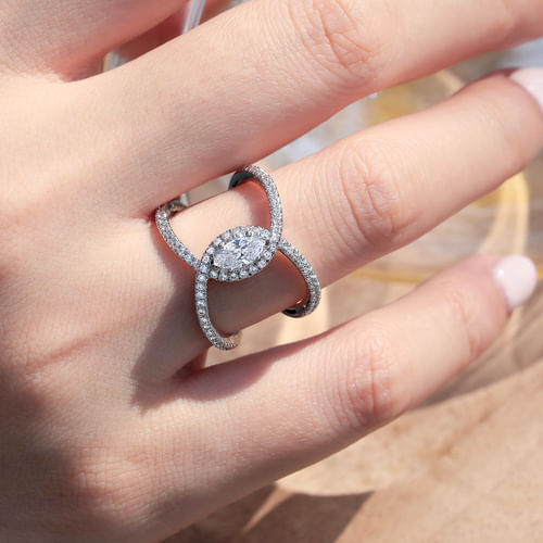 14K White Gold Marquise Halo Complete Diamond Engagement Ring