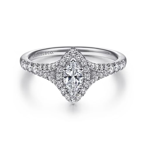 14K White Gold Marquise Halo Complete Diamond Engagement Ring