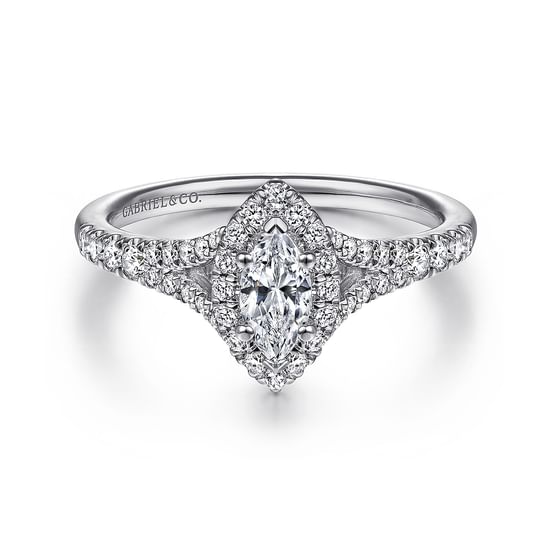 Gabriel - 14K White Gold Marquise Halo Complete Diamond Engagement Ring