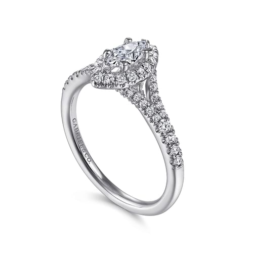14K White Gold Marquise Halo Complete Diamond Engagement Ring