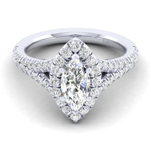 14K White Gold Marquise Halo Diamond Engagement Ring