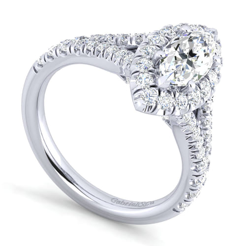 14K White Gold Marquise Halo Diamond Engagement Ring