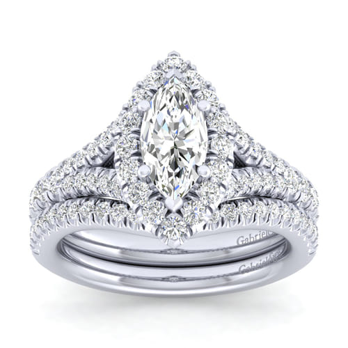 14K White Gold Marquise Halo Diamond Engagement Ring