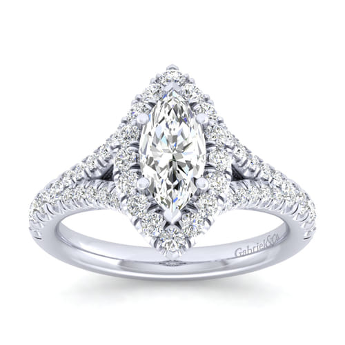 14K White Gold Marquise Halo Diamond Engagement Ring
