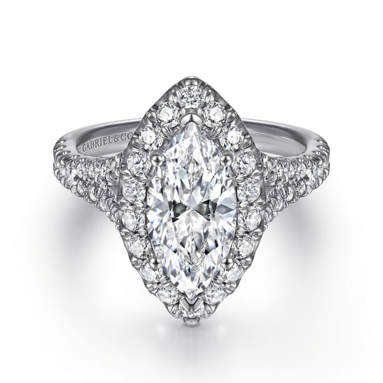 Gabriel - 14K White Gold Marquise Halo Diamond Engagement Ring