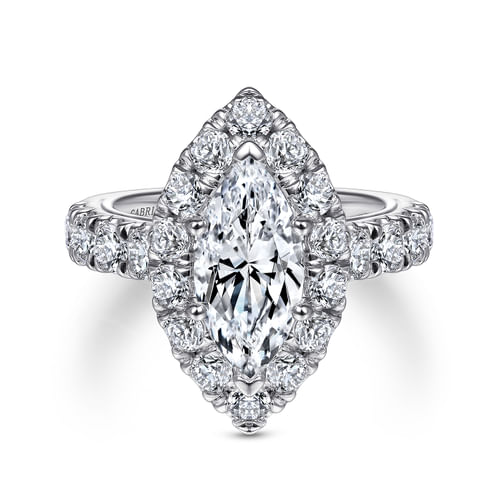 14K White Gold Marquise Halo Diamond Engagement Ring
