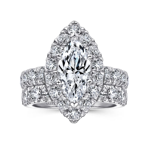 14K White Gold Marquise Halo Diamond Engagement Ring