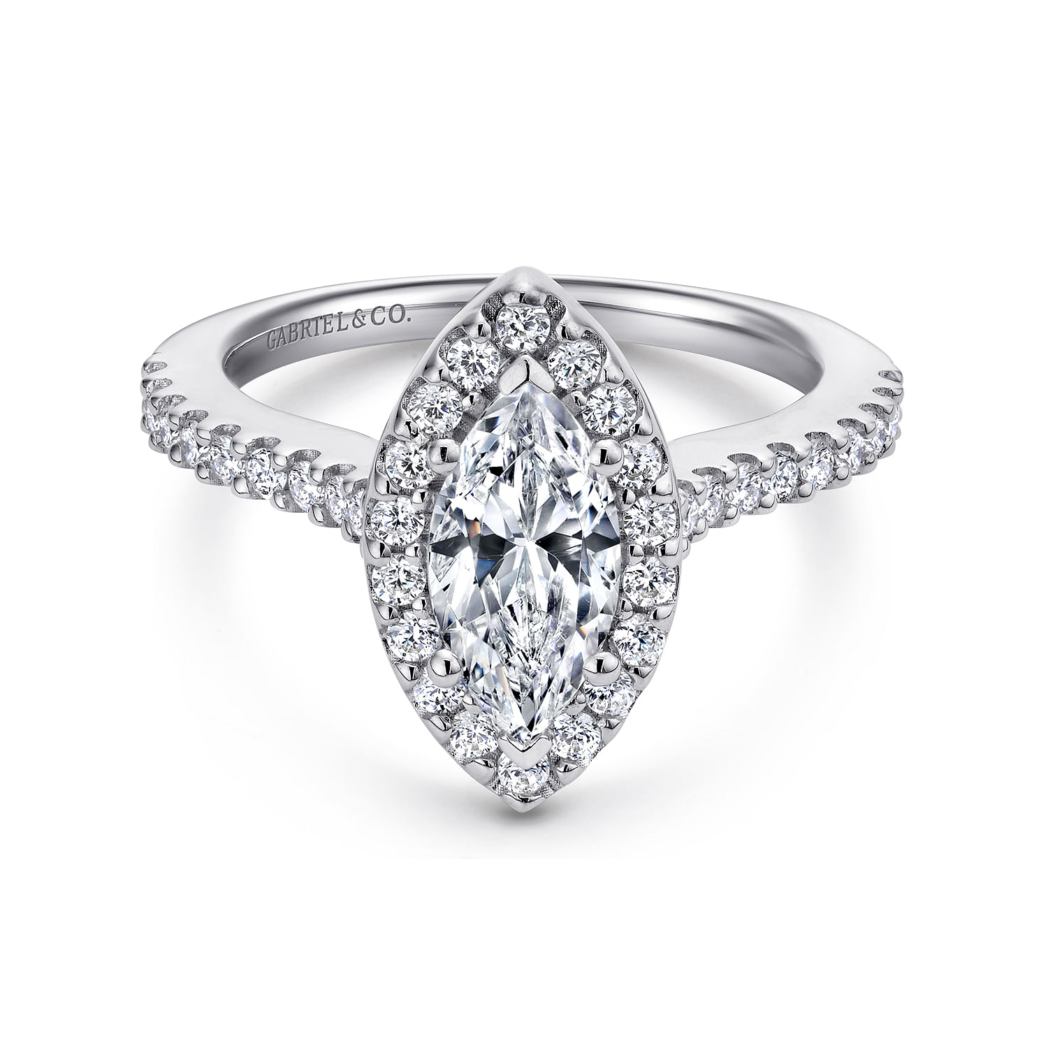 Gabriel - 14K White Gold Marquise Halo Diamond Engagement Ring