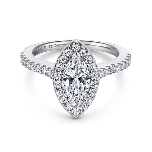 14K White Gold Marquise Halo Diamond Engagement Ring