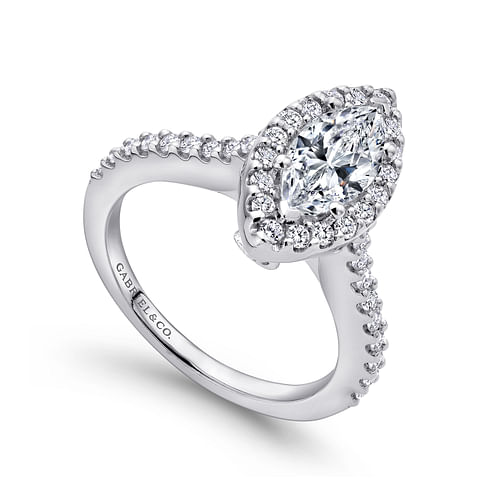 14K White Gold Marquise Halo Diamond Engagement Ring