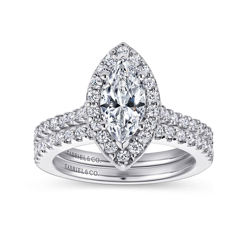 14K White Gold Marquise Halo Diamond Engagement Ring