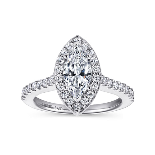 14K White Gold Marquise Halo Diamond Engagement Ring