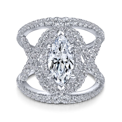 14K White Gold Marquise Halo Diamond Engagement Ring