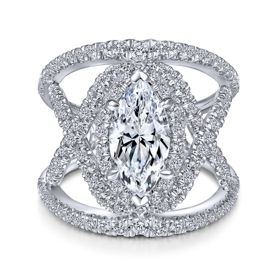 Gabriel - 14K White Gold Marquise Halo Diamond Engagement Ring