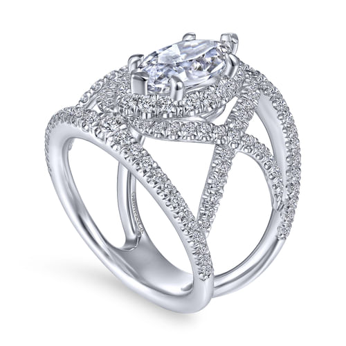 14K White Gold Marquise Halo Diamond Engagement Ring