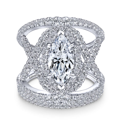 14K White Gold Marquise Halo Diamond Engagement Ring