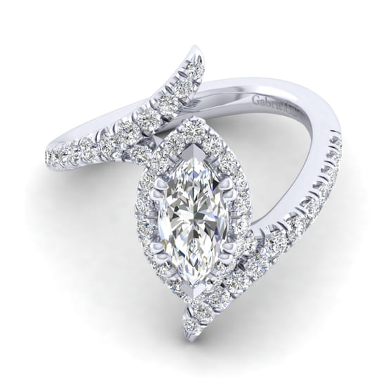 Gabriel - 14K White Gold Marquise Halo Diamond Engagement Ring