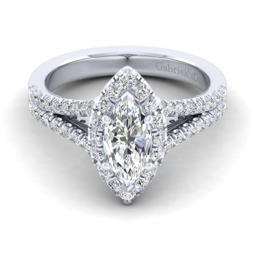 14K White Gold Marquise Halo Diamond Engagement Ring