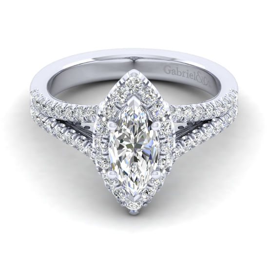 Gabriel - 14K White Gold Marquise Halo Diamond Engagement Ring