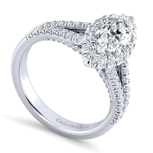 14K White Gold Marquise Halo Diamond Engagement Ring