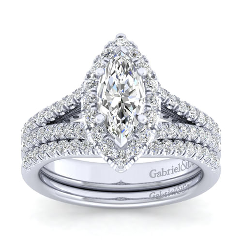 14K White Gold Marquise Halo Diamond Engagement Ring