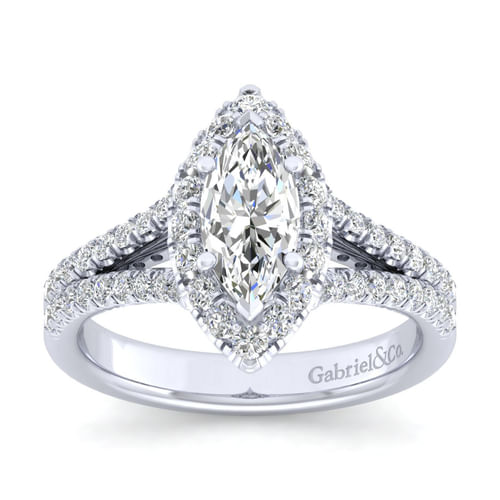 14K White Gold Marquise Halo Diamond Engagement Ring