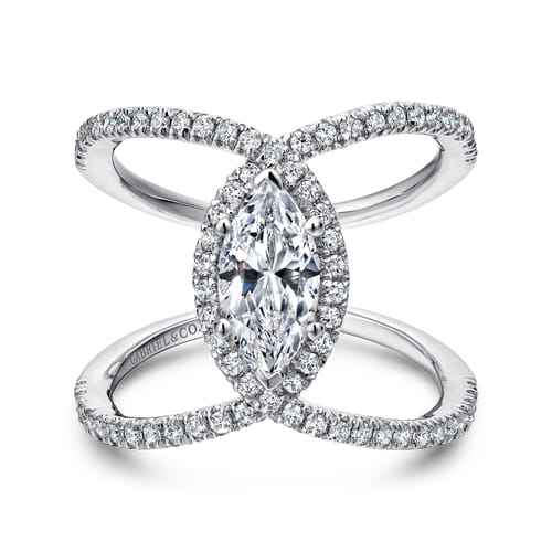 14K White Gold Marquise Halo Diamond Engagement Ring
