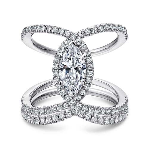 14K White Gold Marquise Halo Diamond Engagement Ring