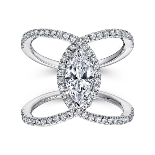 14K White Gold Marquise Halo Diamond Engagement Ring