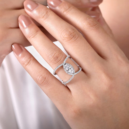 14K White Gold Marquise Halo Diamond Engagement Ring