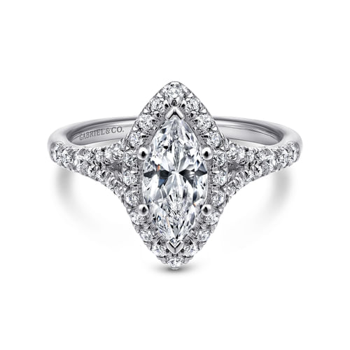 14K White Gold Marquise Halo Diamond Engagement Ring