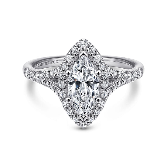 Gabriel - 14K White Gold Marquise Halo Diamond Engagement Ring