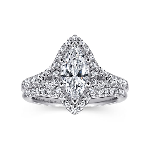 14K White Gold Marquise Halo Diamond Engagement Ring