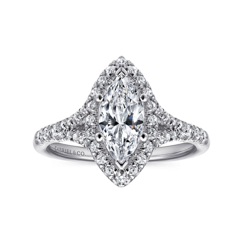 14K White Gold Marquise Halo Diamond Engagement Ring