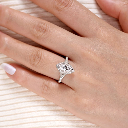 14K White Gold Marquise Halo Diamond Engagement Ring