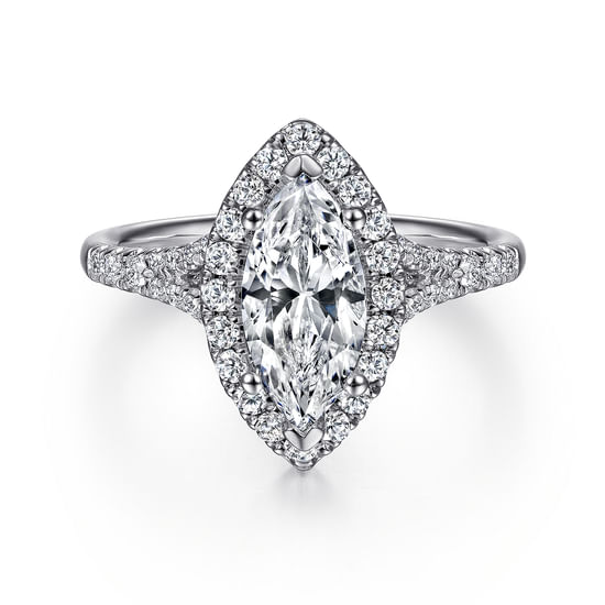 Gabriel - 14K White Gold Marquise Halo Diamond Engagement Ring